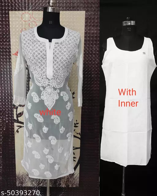 Handwork Embroidere Chikankari Chiffon Makkhi Jall kurti .
