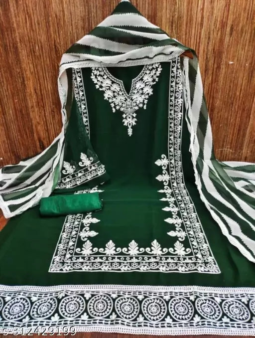 Women's Designer Suits Party Wear Green Georgette Salwar Suits & Dress Materials