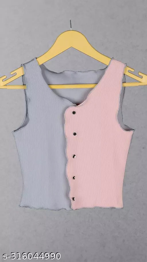 Women's Solid Cotton Rib Knit Crop Tank Top