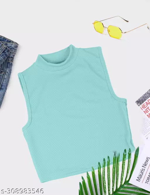 Women's Solid Cotton Rib Knit Crop Tank Top
