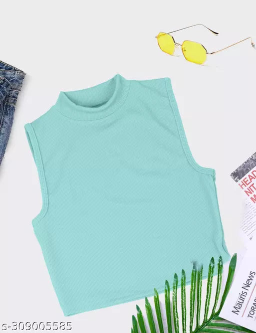 Women's Solid Cotton Rib Knit Crop Tank Top