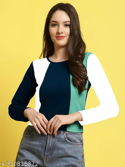 Casual Regular Sleeves Color Block Women Multicolor Top (Women Top | Women Tops | Top | Tops)