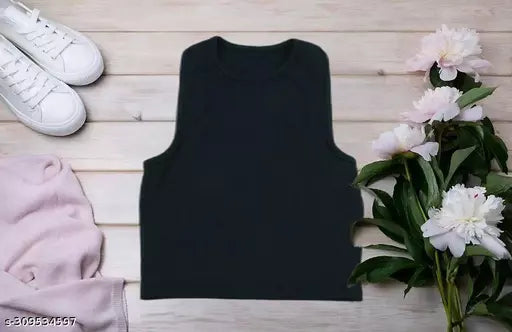 Women's Solid Cotton Rib Knit Crop Tank Top