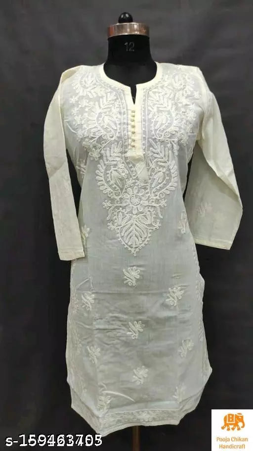 cotton fabric aari work chikankaari kurti