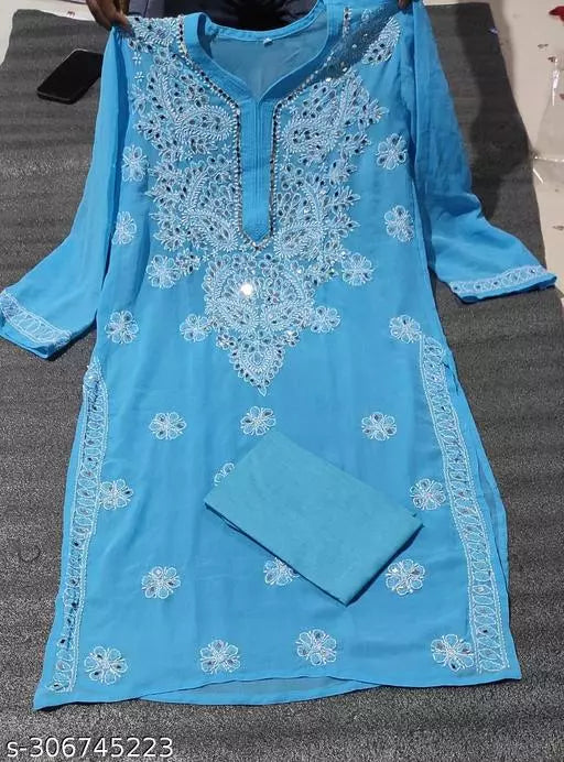 MIRROR WORK CHIKANKARI KURTI WITH INNER