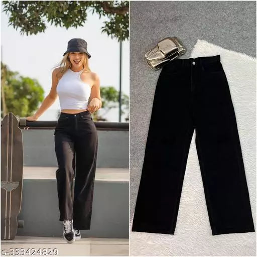 Stylish Wide-Leg Black Pant Denim