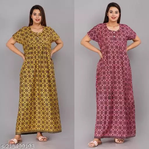 Geeta Fashion Casual Wear Nighty Cotton Nighty For Women Combo(Pack Of 2)