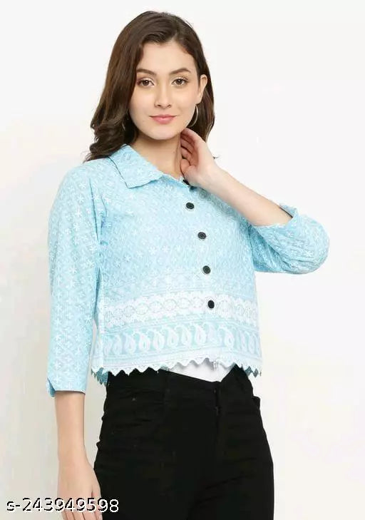 Embroidered Elegance: Women's Full Sleeve Shirt with Traditional Embroidery Crop_Shirt