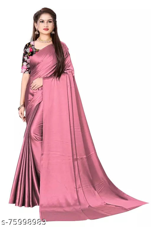 SARTIN SAREE WITH DIGITAL BLOUSE (UNSTITCHED)