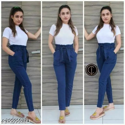 STYLISH DENIM KNOT PANT + KNITTED TOP COMBO