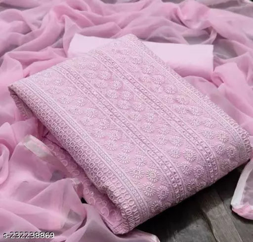 Heavy Georgette Suit Lucknowi Party Wear Chipli designs Women's Salwar Suit And Dress Materials Baby Pink Colours