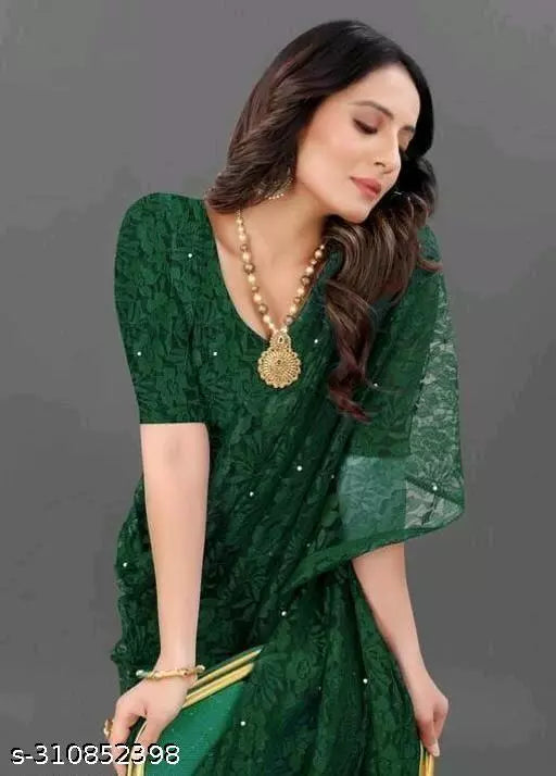 Belt Style Net Green Ready To Wear Sarees With Unstich Blouse