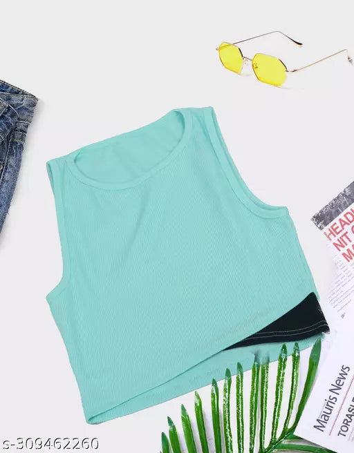 Women's Solid Cotton Rib Knit Crop Tank Top