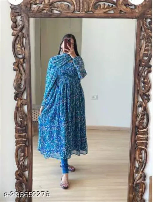 WOMEN PRINTED GOWN WITH DUPATTA
