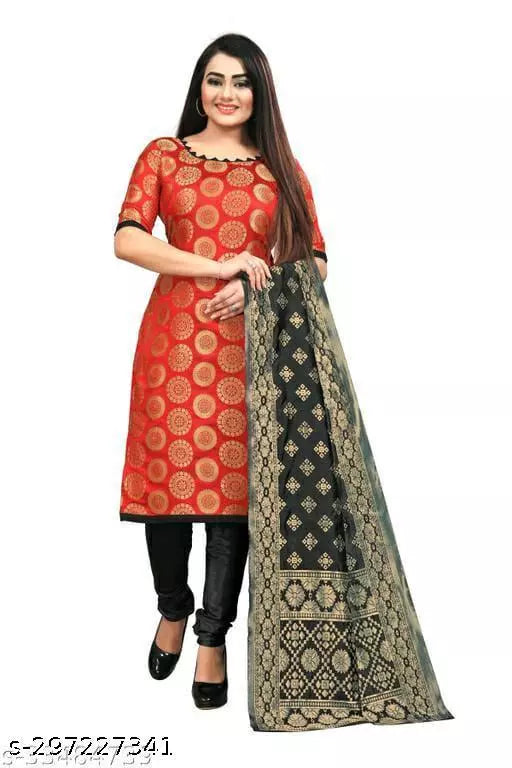 SUIT+BLACK CHOKTHA-BLACK PLAIN-RED GOLA TOP