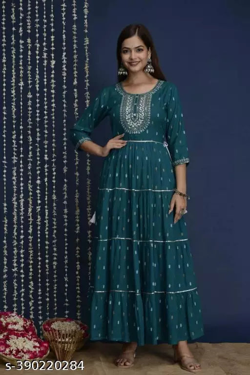 Women's Rayon Embroidery With Printed Gown