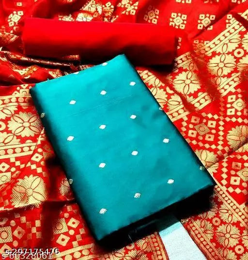 SUIT+RED CHOKTHA-RED PLAIN-RAMA BUTTI TOP