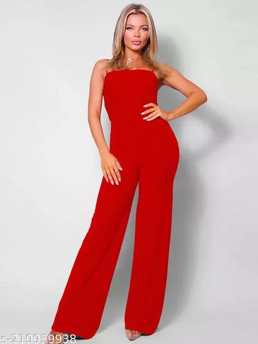 Sunday Casual Solid Red Jumpsuit for Ladies