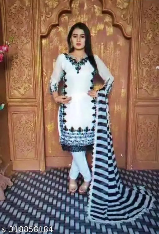 Women's Fancy Exclusive Super Patiala Unstiched Designer Suits Party Wear White Georgette Salwar Suits & Dress Materials