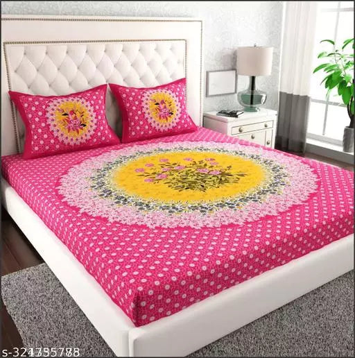 Jaipuri Pure Cotton Double Queen Bedsheet With 2 Pillow Covers