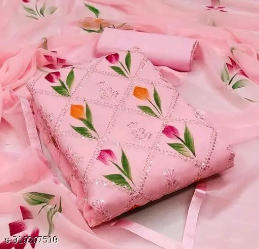 Aagyegi Sensational Pink Georgette Unstiched Patiala Party Wear Double Sequence Work Salwar Suits & Dress Materials