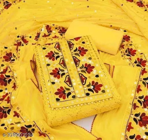 Unstiched Chanderi Cotton Patiala Multiwork Sequence Work Plus Embroidered Work Salwar Suits & Dress Materials