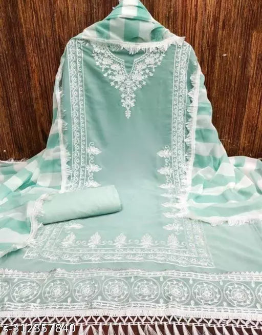 Women's Super Hit Design Pista Georgette Salwar Suits & Dress Materials
