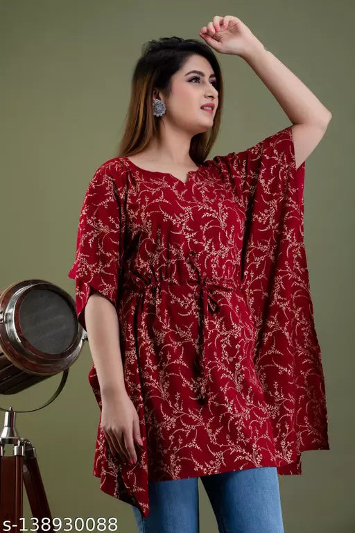 Shree Ganesh fashion Stylish Rayon Printed Maroon gold women Kaftan Top