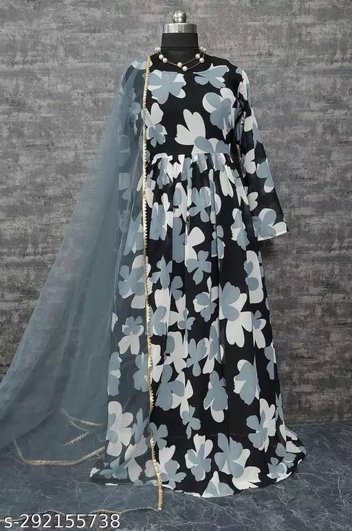 QVAZOR Stylish Fancy Trendy Printed Georgette Gown For Women For Party Wedding Festival Functions
