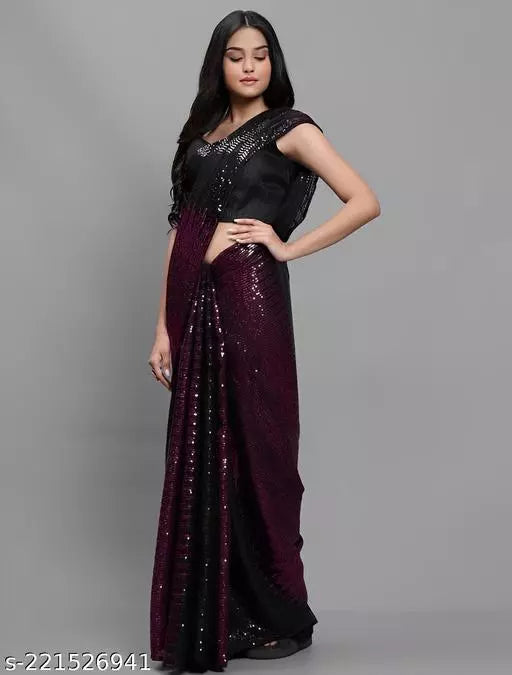 SHINE SUPER HIT WINE DESIGNER SEQUANCE Georgette SAREES BY KRADDLE
