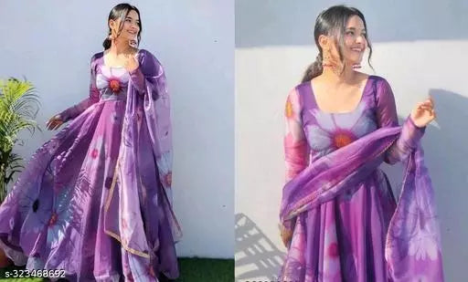 PRINTED ORGANZA LONG GOWN WITH DUPATTA