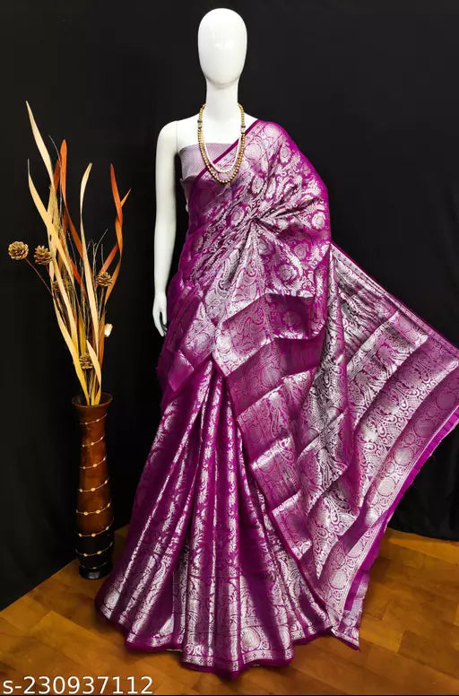 Morpich Fashion Purple Banarasi Silk Silver Zari Saree
