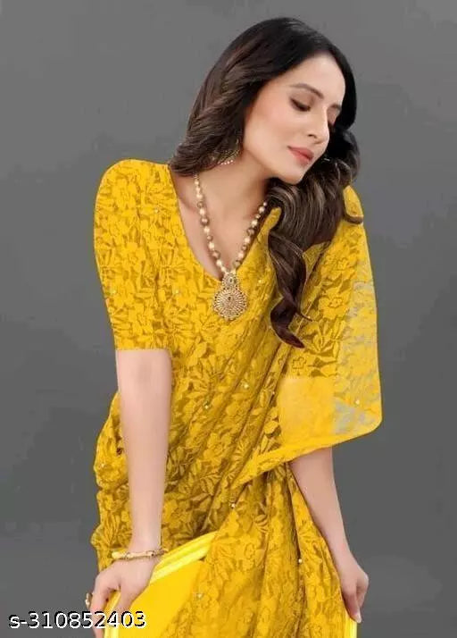 Belt Style Net Gold Ready To Wear Sarees With Unstich Blouse