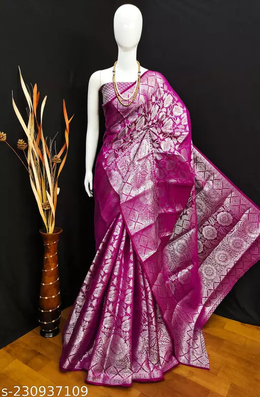 Morpich Fashion Purple Banarasi Silk Silver Zari Saree