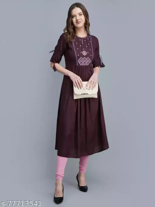 womens rayon embroidery long kurta flaryed kurta trendy kurta partywear kurta anarkali kurta rayon kurta embroidery kurta