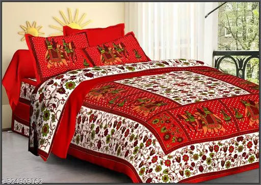 Jaipuri Pure Cotton Double Queen Bedsheet With 2 Pillow Covers