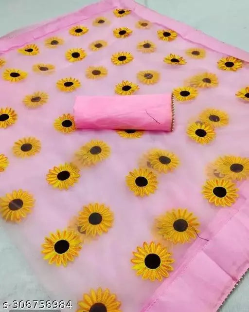 Fancy Embroidered Net Embroidered Pink sarees