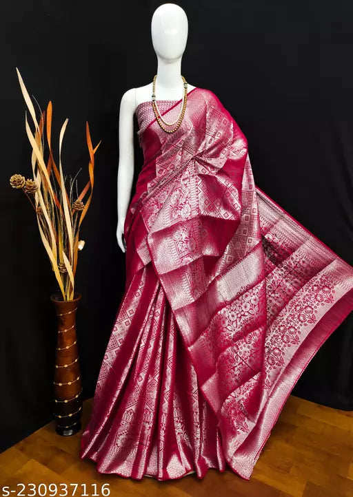Morpich Fashion Maroon Banarasi Silk Silver Zari Saree