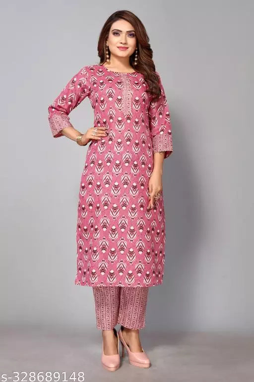Women Cotton Fancy Stripped Kurti With Bottom