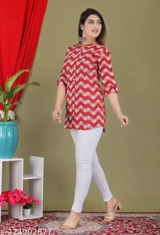 Shree Fashion Maroon Rayon Zigzag Print Top