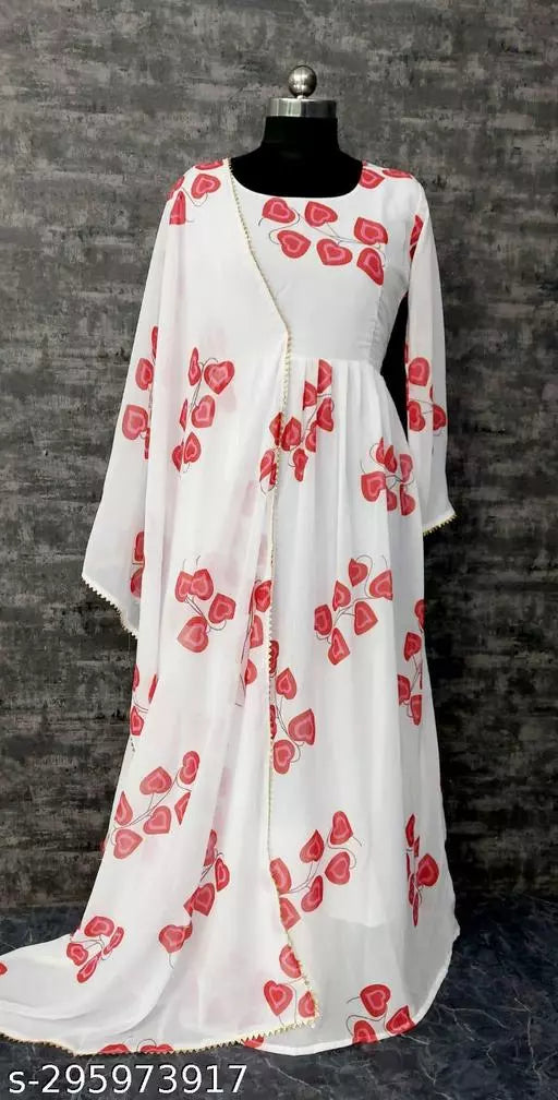 QVAZOR Stylish Fancy Trendy Printed Georgette Gown For Women For Party Wedding Festival Functions