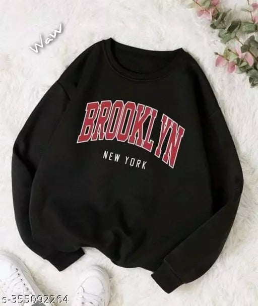 JKP COLLECTION Unisex Black Brooklyn Printed Fabric Fleece For Outdoor & Indoor Sweatshirt