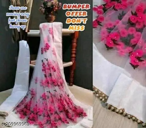 New Trending Fashion Net Fabric Fancy Embroidered Work Plus Fancy Moti Work Lace In Border