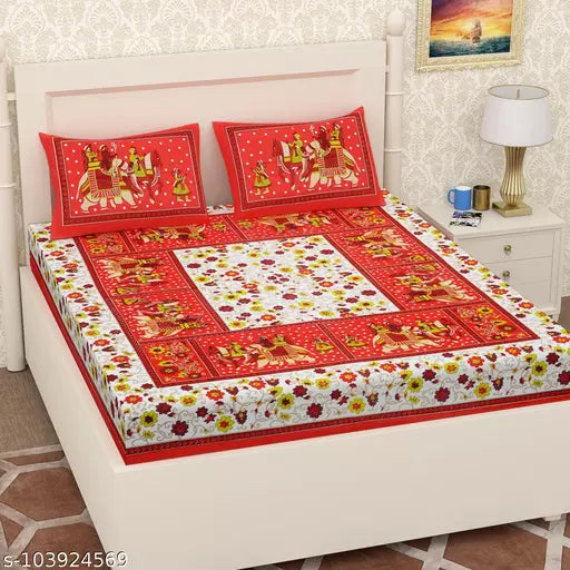Double Pure Cotton Bedsheet With 2 Pillow Covers