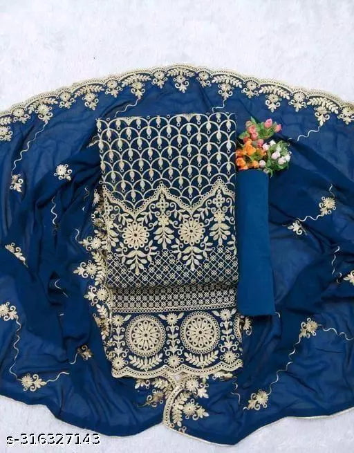 Women's Super Festival Wear Kerosene Floral Patiala Embroidered Sequence Work Georgette Salwar Suit & Dress Materials