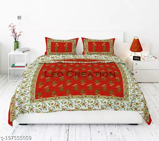 Jaipuri Pure Cotton Double Queen Bedsheet With 2 Pillow Covers