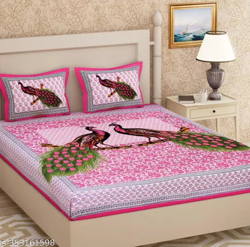 Pure Cotton Double Queen Jaipuri Bedsheet With 2 Pillow Covers