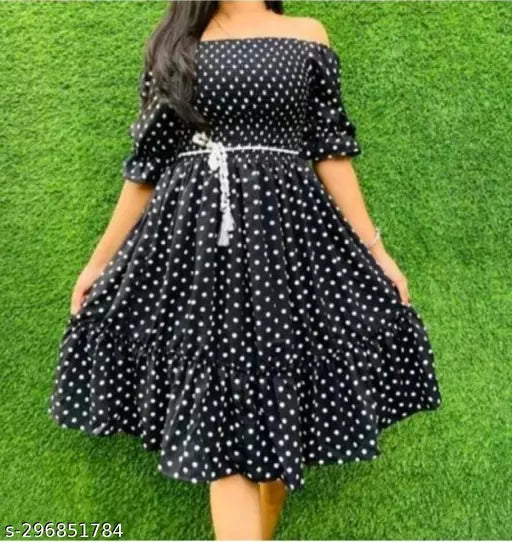 Polka dost printed women formal dress black