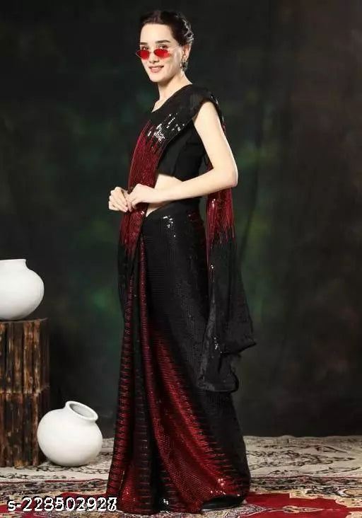 NEW LAUNCHING SUPER HIT RED DESIGNER SEQUANCE Georgette SAREES BY KRADDLE
