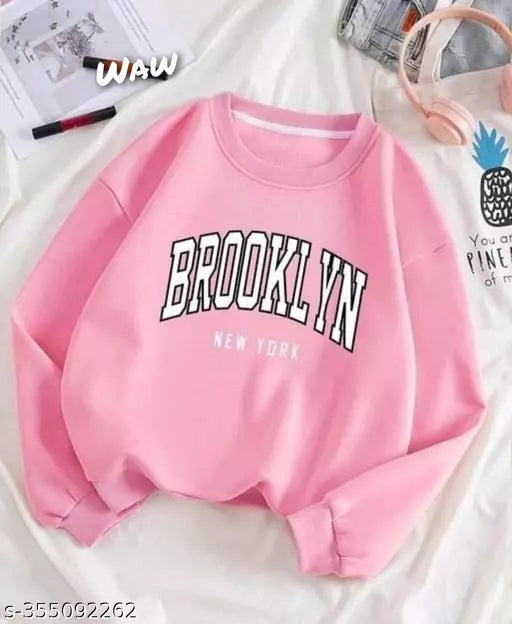 JKP COLLECTION Unisex Pink Brooklyn Printed Fabric Fleece For Outdoor & Indoor Sweatshirt